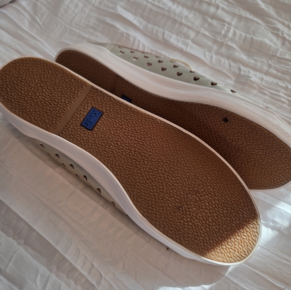 kate spade Metallic Gold Low-Top Lace-Up Sneakers with Pink Lining - Picture 5 of 6